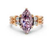 Solitaire Engagement Ring Setting for Fancy Pink Marquise Center with Grooved Bar Accent Band and Prong Head in Rose Gold