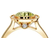 Halo Engagement Ring Setting for Fancy Yellow Round Cut Center with Milgrain Pave Band and Bezel Head in Yellow Gold
