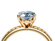 Solitaire Engagement Ring Setting for Fancy Blue Oval Center with Milgrain X Pattern Band and Prong Head in Yellow Gold