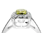 Floral Halo Engagement Ring Setting for Fancy Yellow Emerald Cut Center with Large Halo Accents and Prong Head in Platinum