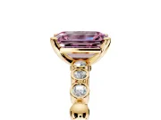 Solitaire Engagement Ring Setting for Fancy Pink Emerald Cut Center with Bezel-Dot Beaded Band and Prong Head in Yellow Gold