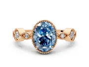 Vintage Station Engagement Ring Setting for Fancy Blue Oval Center with Accents and Prong Head in Rose Gold