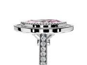 Halo Engagement Ring Setting for Fancy Pink Marquise Center with Milgrain Frame, Pave Band and Prong Head in Platinum