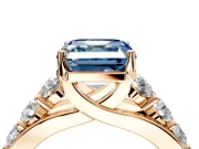 Solitaire Engagement Ring Setting for Fancy Blue Asscher Cut Center with Graduated Shared Prongs and Prong Head in Rose Gold