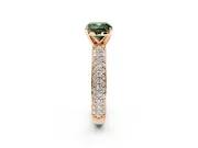 Solitaire Engagement Ring Setting for Fancy Green Cushion Cut Center with Domed Multi-Row Pave Band and Prong Head in Rose Gold