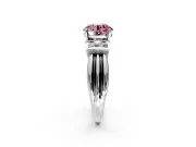 Solitaire Engagement Ring Setting for Fancy Pink Round Cut Center with Grooved Bar Accent Band and Prong Head in Platinum