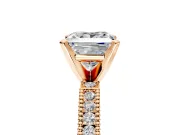Solitaire Engagement Ring Setting for Princess Cut Center with Milgrain-Edged Pave Band and Prong Head in Rose Gold