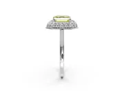 Halo Engagement Ring Setting for Fancy Yellow Asscher Cut Center with Plain Tapered Band and Prong Head in Platinum