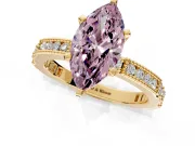 Solitaire Engagement Ring Setting for Fancy Pink Marquise Center with Milgrain-Edged Pave Band and Prong Head in Yellow Gold