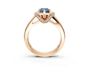 Solitaire Engagement Ring Setting for Fancy Blue Radiant Cut Center with Wide Band, Pave Collar and Prong Head in Rose Gold