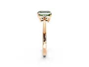 3 Stone Engagement Ring Setting for Fancy Green Asscher Cut Center with Low-Set Round Cut Accents and Prong Head in Rose Gold
