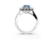 Cluster Halo Engagement Ring Setting for Fancy Blue Cushion Cut Center with Milgrain Bezel Accents and Prong Head in Platinum