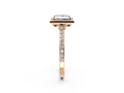 Halo Engagement Ring Setting for Princess Cut Center with Pave Accents, Heart Basket and Prong Head in Rose Gold