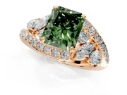 Halo Engagement Ring Setting for Fancy Green Radiant Cut Center with Marquise and Pave Bypass Band and Prong Head in Rose Gold