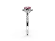 Halo Engagement Ring Setting for Fancy Pink Cushion Cut Center with Raised Halo, Pave Band and Prong Head in Sterling Silver