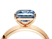 Solitaire Engagement Ring Setting for Fancy Blue Asscher Cut Center with Wide Knife Ridge Band and Prong Head in Rose Gold