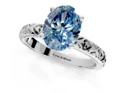 Solitaire Engagement Ring Setting for Fancy Blue Oval Center with XO Engraved Band and Prong Head in Platinum