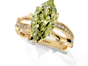 Solitaire Engagement Ring Setting for Fancy Yellow Marquise Center with Pave and Plain Crossover Band and Prong Head in Yellow Gold