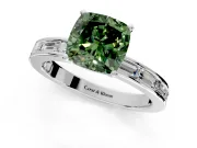 Solitaire Engagement Ring Setting for Fancy Green Cushion Cut Center with Channel Baguette Band and Prong Head in Platinum