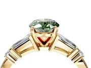 Bar-Set Engagement Ring Setting for Fancy Green Oval Center with Tapered Baguette Accents and Prong Head in Yellow Gold