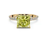 Solitaire Engagement Ring Setting for Fancy Yellow Princess Cut Center with Fine Pave Accents and Prong Head in Yellow Gold