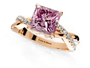 Solitaire Engagement Ring Setting for Fancy Pink Princess Cut Center with Half-Pave Crossover Band and Prong Head in Rose Gold