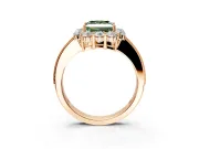 Halo Engagement Ring Setting for Fancy Green Princess Cut Center with Milgrain Channel Band and Prong Head in Rose Gold