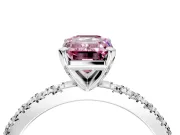 Solitaire Engagement Ring Setting for Fancy Pink Emerald Cut Center with Fine Pave Band and Claw Prong Head in Sterling Silver