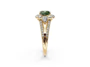 Halo Engagement Ring Setting for Fancy Green Cushion Cut Center with Two-Strand Split Shank and Prong Head in Yellow Gold