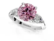 3 Stone Engagement Ring Setting for Fancy Pink Round Cut Center with Large Pear-Shaped Accents and Prong Head in Platinum