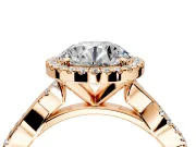 Halo Engagement Ring Setting for Round Cut Center with Pave and Plain Twist Band and Prong Head in Rose Gold