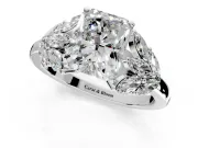 Leaf Cluster Engagement Ring Setting for Radiant Cut Center with Marquise Accents and Prong Head in Sterling Silver