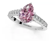 Solitaire Engagement Ring Setting for Fancy Pink Pear-Shaped Center with Crossover Accents and Prong Head in Platinum