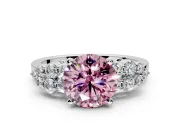 Cluster Engagement Ring Setting for Fancy Pink Round Cut Center with 2-Row Shoulder Clusters and Prong Head in Sterling Silver