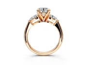 3 Stone Engagement Ring Setting for Round Cut Center with Large Pear-Shaped Accents and Prong Head in Rose Gold
