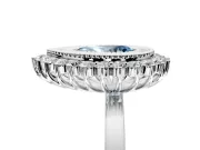 Halo Engagement Ring Setting for Fancy Blue Pear-Shaped Center with Milgrain Bezel Rim, Plain Band and Prong Head in Platinum