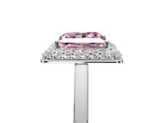 Halo Engagement Ring Setting for Fancy Pink Princess Cut Center with Plain Tapered Band and Prong Head in White Gold