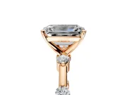Solitaire Engagement Ring Setting for Emerald Cut Center with Bezel Station Band and Prong Head in Rose Gold