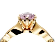 Solitaire Engagement Ring Setting for Fancy Pink Pear-Shaped Center with Carved Leaf Shoulders and Prong Head in Yellow Gold