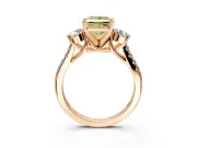 3 Stone Engagement Ring Setting for Fancy Yellow Princess Cut Center with Crossover Basket, Pave Band and Prong Head in Rose Gold