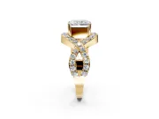 Halo Engagement Ring Setting for Radiant Cut Center with Pave Infinity Twist Band and Prong Head in Yellow Gold