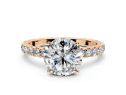 Solitaire Engagement Ring Setting for Round Cut Center with Large Accent Band and Prong Head in Rose Gold