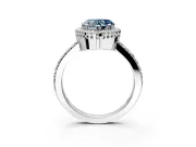Halo Engagement Ring Setting for Fancy Blue Heart-Shaped Center with Inner Milgrain Border and Prong Head in Platinum