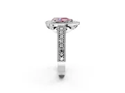 Milgrain Halo Engagement Ring Setting for Fancy Pink Pear-Shaped Center with Pave Band and Prong Head in White Gold