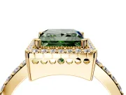 Halo Engagement Ring Setting for Fancy Green Princess Cut Center with Inner Milgrain Border and Prong Head in Yellow Gold