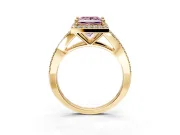 Halo Engagement Ring Setting for Fancy Pink Princess Cut Center with Pave Split Shank and Prong Head in Yellow Gold