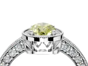 Milgrain Halo Engagement Ring Setting for Fancy Yellow Pear-Shaped Center with Wide Pave Band and Prong Head in Platinum