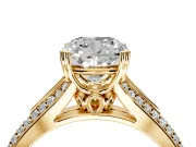 Solitaire Engagement Ring Setting for Cushion Cut Center with Pave Rail Split Shank and Prong Head in Yellow Gold