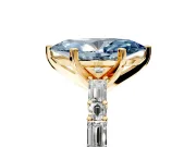 Baguette Engagement Ring Setting for Fancy Blue Marquise Center with Alternating Bar-Set Band and Prong Head in Yellow Gold