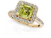 Halo Engagement Ring Setting for Fancy Yellow Asscher Cut Center with Pave Accents, Heart Basket and Prong Head in Yellow Gold